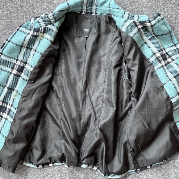 Mossimo Plaid Cape Style Sleeve Wool Blend Pea Coat Sz L Robin Blue - Picture 5 of 12